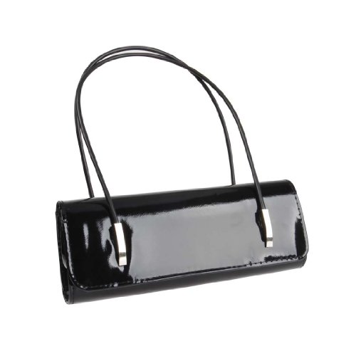 BMC Womens Synthetic Patent Leather Evening Clutch w/Black Cord Shoulder Straps