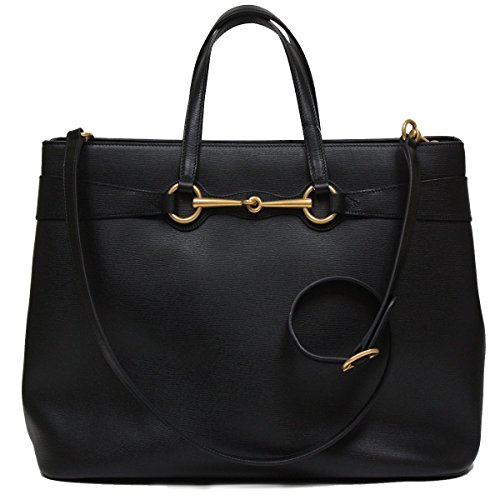 Gucci Horsebit Convertible Black Leather Top Handle Shoulder Tote Bag 320903