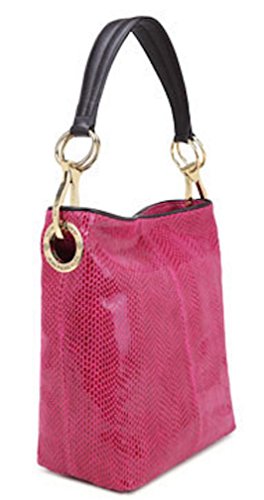 Jean-Pierre Klifa Signature Leather Snakeskin Bucket Bag with Gold Hardware (Cherry)
