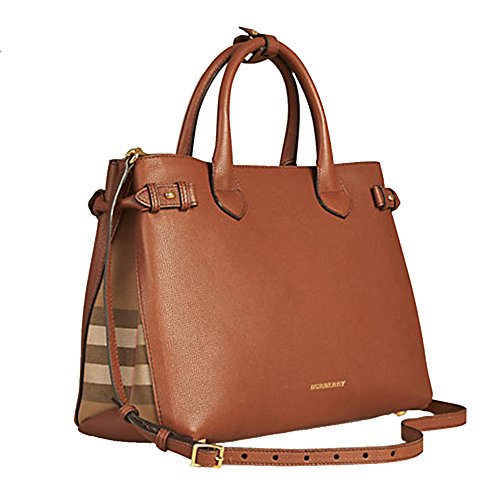 Tote Bag Handbag Authentic Burberry Medium Banner in Leather and House Check Tan Item 39807941