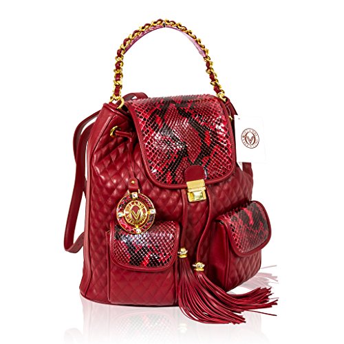 Valentino Orlandi Italian Designer Red Quilted & Python Leather Purse  Backpack – Leather Bags