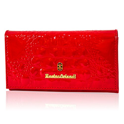 Marino Orlandi Italain Designer Red Alligator Patent Leather Wallet Clutch