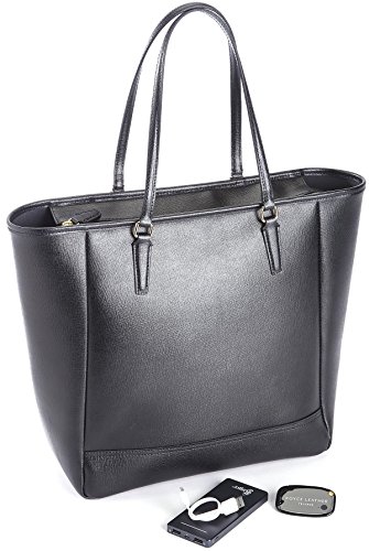 ROYCE Saffiano Leather RFID Blocking 24 Hour Tote Bag with Universal Bluetooth-Enabled Tracking Device for Locating Lost Bags and Portable Battery Power Bank