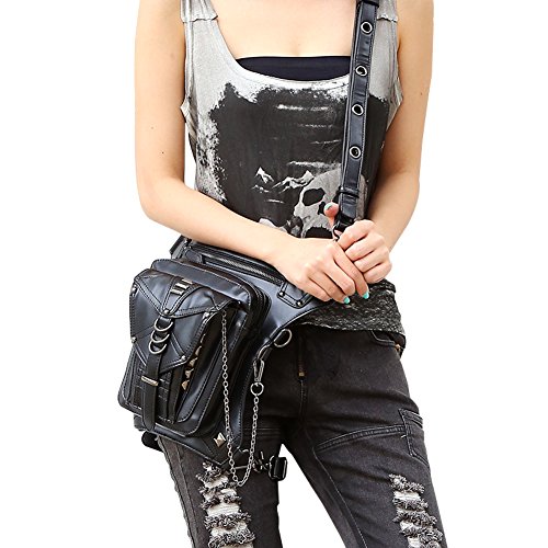 XY Fancy Women/Men Black Leather Steampunk Leg Thigh Hip Holster Wallet Purse Pouch Mini Waist Packs/Messenger Bag