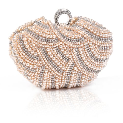 Damara Womens Luxury Special Crystals Beaded Pearl Clutch Bag
