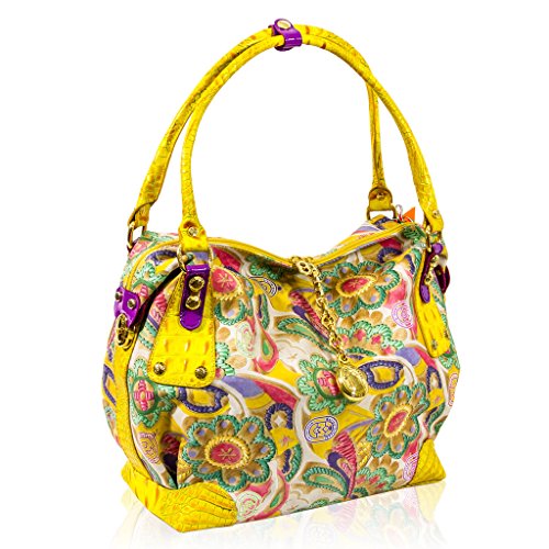 Marino Orlandi Designer JAPA Floral Yellow Leather Large Slouchy Bag