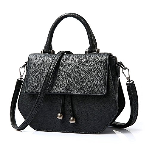 Mn&Sue Simple Chic Pebbled PU Leather Magnetic Button Flip Type Top Handle Saddle Bag Boutique Lady Purse