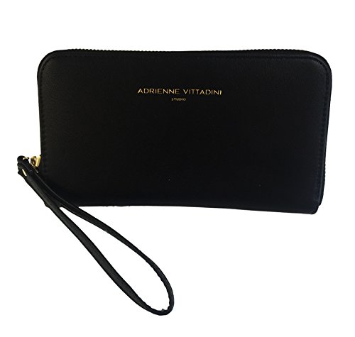 Adrienne Vittadini Charging Zip Around Wallet Wristlet – iPhone Android – Black Smooth