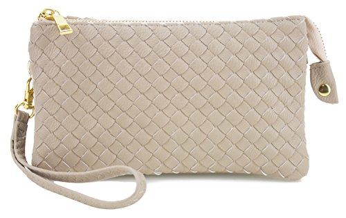 Proya Collection Classic Soft Woven Leather Wristlet Clutch