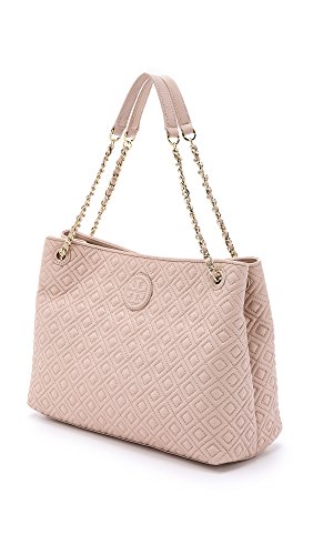 Tory Burch Marion Quilted Center-Zip Tote Bag In Pale Apricot