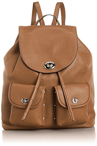 COACH Women’s Refined Pebble Leather Turnlock Tie Rucksack SV/Saddle Backpack