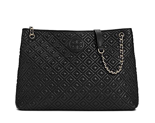 Tory Burch Marion Quilted Tote Black Leather Bag Handbag