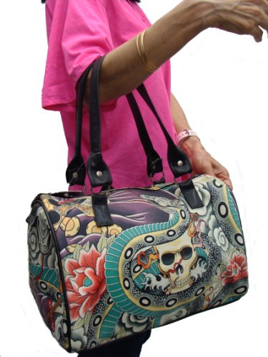 US HANDMADE ZEN CHARMERS TATTOO ROCKABILLY SKELETON LATINO Pattern US Handmade Doctor Bag Satchel Style Handbag Purse , DRB 1158