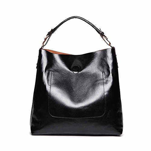ZENTEII Women Second Layer of Leather Handbag Satchel Hobo Tote (Black)