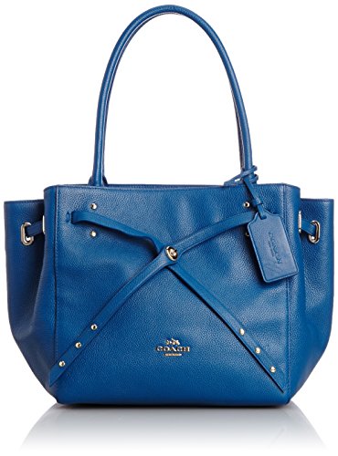 NEW AUTHENTIC COACH REFINED PEBBLE LEATHER TURNLOCK TIE TOTE SATCHEL BAG (Denim)