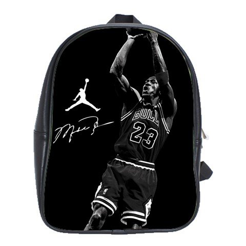 Michael Jordan 23 Slamdunk Chicago Bulls Reprint Signature Black And White Leather Backpack Notebook Laptop Macbook Ipad Bag School Rucksack Bags