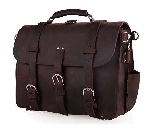 Polare Thick Full Grain Leather Shoulder Briefcase Satchel Messenger Bag For Men(Dark Brown)