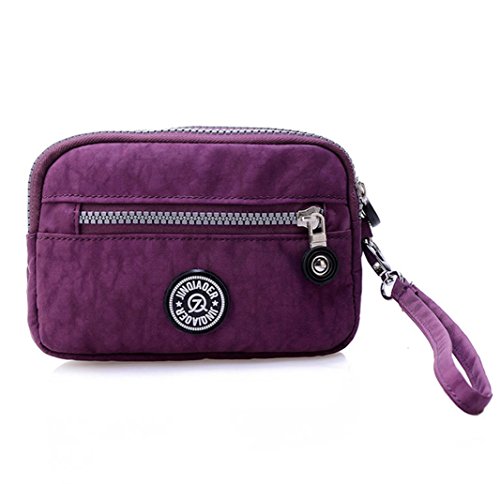 Tiny Chou Dual Layers Zipper Purse Waterproof Nylon Wristlet Bag Clutch Handbag Cell Phone Pouch