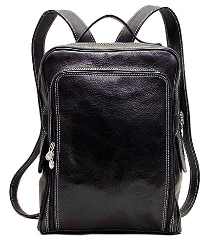 Floto Mens [Personalized Initials Embossing] Milano Backpack in Black Italian Polished Calfskin Leather