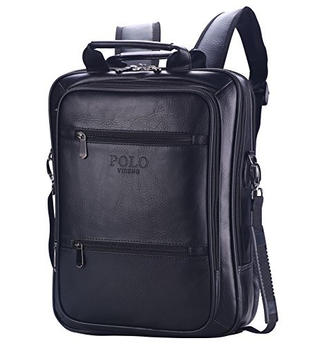 VIDENG POLO® Classic Vintage Genuine Leather RFID Blocking Secure Cross body Briefcase Business Laptop Messenger Shoulder Backpack Bag for 13 15 17 inch Macbook Laptop(S6-black)