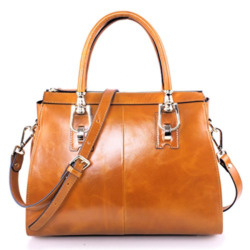 Yafeige Womens/Lady’s Handbag Vintage Luxury Wax Genuine Leather Tote Shoulder Bag Satchel Purse (Brown)