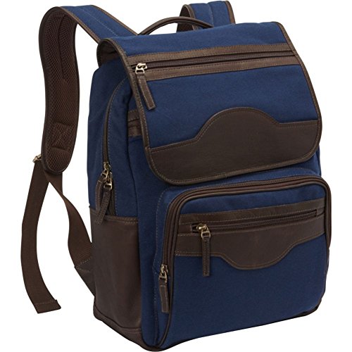 ClaireChase Executive Survival Backpack (Navy canvas with brown leather) ClaireChase
