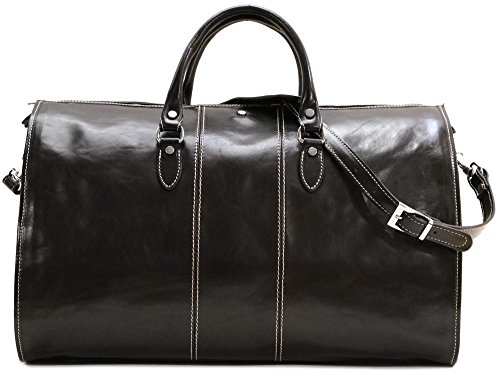 Venezia Garment Duffle Travel Bag Suitcase in Black Full Grain Leather