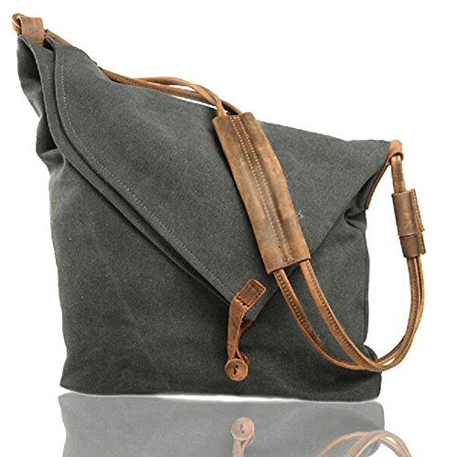 FXTXYMX Hobo Bags Canvas Leather Handbag Totes Shoulder Purse Fold Over Bag for Men and Women (Deep Gray)