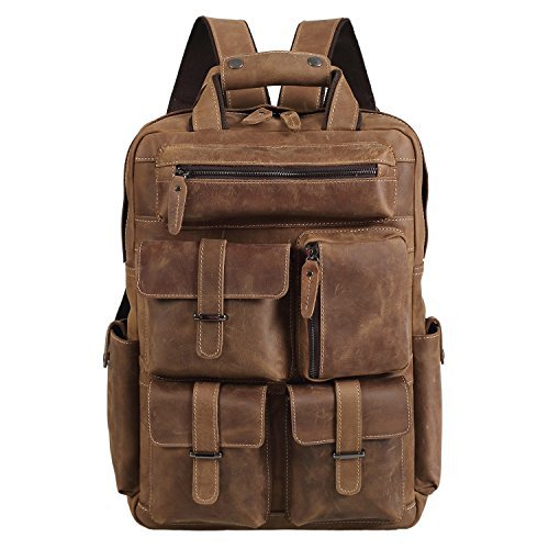 Texbo Cowhide Leather Multi Pockets Laptop Backpack Travel Bag Fit 17 ...