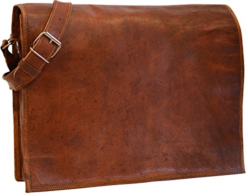 Handmadecraft Leather Satchel Shoulder Business Office Smart Casual College Uni Bag Natural Brown Vintage Unisex U4 (Brown)