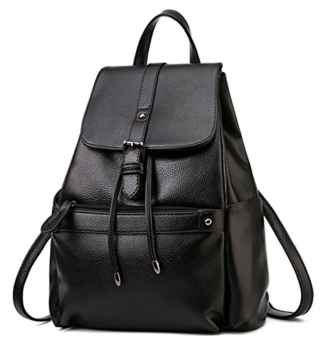 Coofit Women’s Fashion Travel Bag Leather College Backpack Shoulder Bag Black