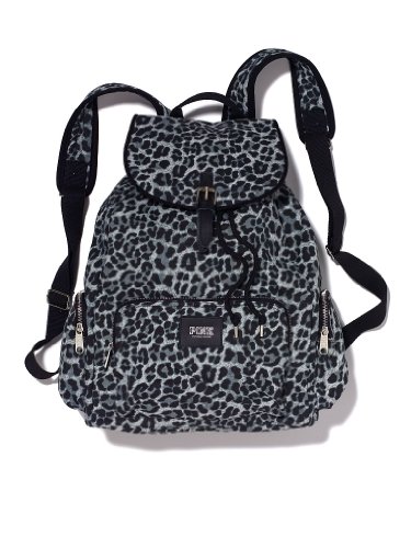 Victoria’s Secret Pink Canvas Backpack School Gym Travel Bag Tote Grey Leopard