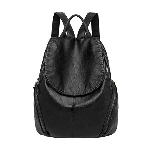B&E Life Women Girls PU Leather Backpack Purse Travel Business Fashion Shoulder Rucksack Daypack Bags (Black 01)