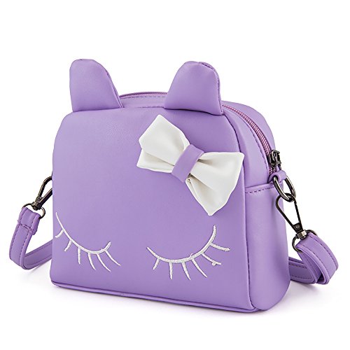 Pinky Family Cute Cat Ear Kids Handbags PU Leather Crossbody Bags and Backpacks (purple)