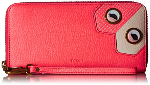 Fossil Emma Rfid Large Zip Wallet-Neon Coral