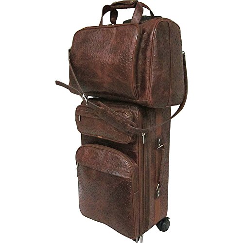 AmeriLeather Leather Two Piece Set Traveler (Brown Ostrich Print)