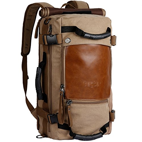 ibagbar Canvas Backpack Travel Bag Hiking Bag Camping Bag Rucksack Khaki Large