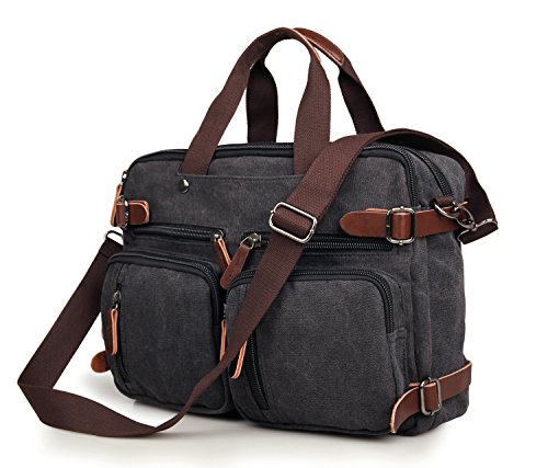 Laptop Backpack Messenger Bag for Men & Women – Convertible Black Rucksack Tote Handbag – Durable & Rugged – For Everyday Use
