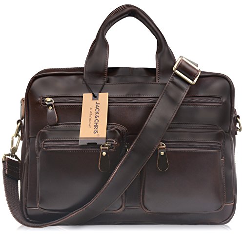 Jack&Chris Men’s Briefcase Laptop Bag Leather Messenger Bag Shoulderbag Leather Upgrade 2.0, NM7231