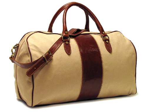 Floto Luggage Venezia Duffle In Canvas and Leather, Tan, Medium