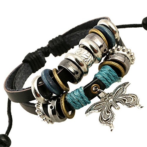 Adorable Woman Vintage Multilayer Leather Beaded Charms Sweetheart Butterfly Hand Chain Owl Cross Boho Bracelet Retro Cuff Style Chain Bangle