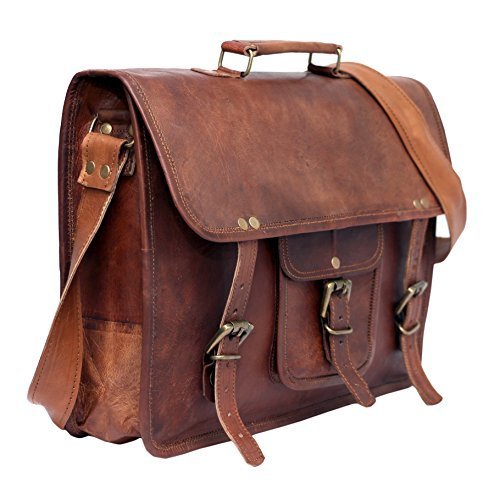 Right Choice Men’s Vintage Genuine Leather Laptop Briefcase messenger satchel bag18X13X6 Brown