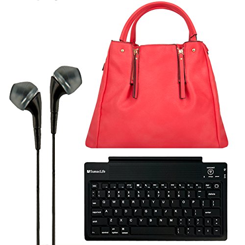 VanGoddy Alice Satchel Handbag / Purse for Microsoft Surface Pro 3 12″ Tablet / 10.8″ Tablet + Bluetooth Keyboard + Headphones (Bright Coral)