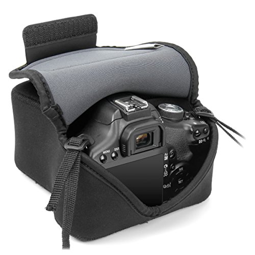 DSLR Sleeve Camera Case / Camera Holster with DuraNeoprene Technology and Accessory Storage by USA Gear – Works With Nikon D3400 / Canon EOS Rebel SL2 , Rebel T6 / Pentax K-70 & Many More DSLR Cameras