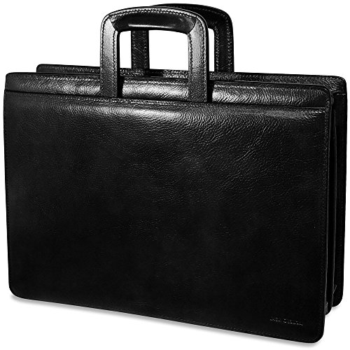 Jack Georges Sienna Double Gusset Top Zip Leather Briefcase in Black