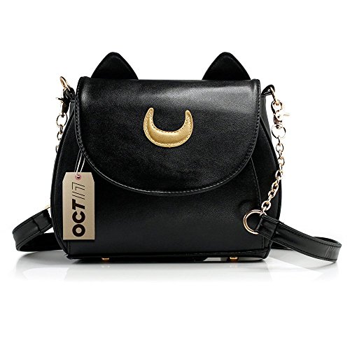 OCT 17 Women Luxury Handbag Shoulder Bag Moon Tote Cross body Lady Kitty Cat Ears Faux Leather Messenger Satchel Tote Purse – Black