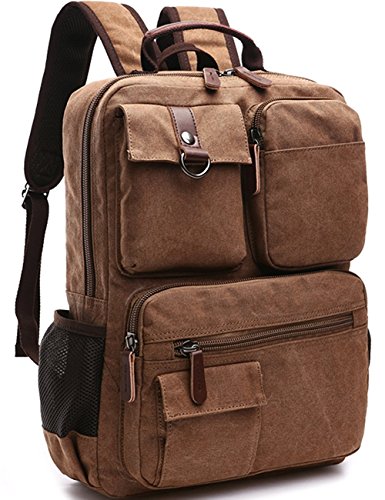 Yousu Men’s Canvas Backpack School Backpack Travel Daypack fits 14” Laptop (Brown)