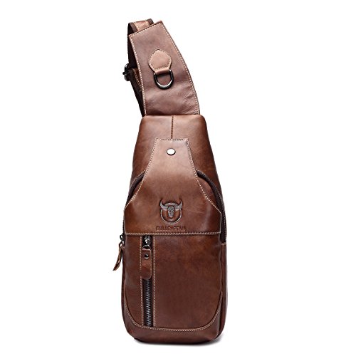 Men Sling Bag, Charminer Genuine Leather Chest Shoulder Bags Casual Crossbody Bag Travel Hiking Daypacks