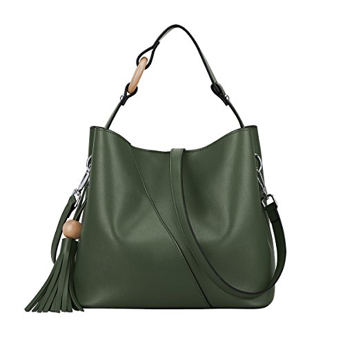 S-ZONE Women’s Small Genuine Leather Top-handle Bag Urban Style Shoulder Bag Ladies Clutch Purse (Green)