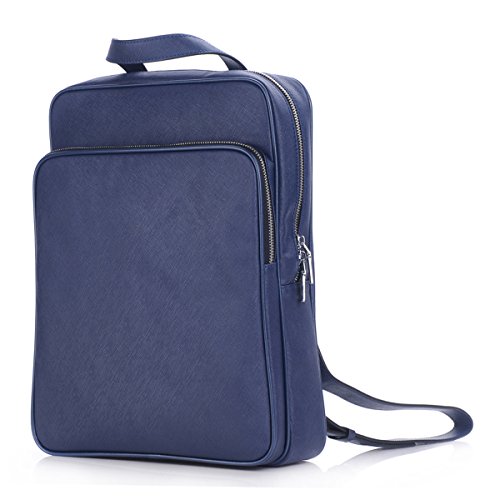 Leather Laptop Backpack ZLYC Slim Messenger Bag Fashion Tote Bag Classic Macbook Handbag, 13 Inch, Blue